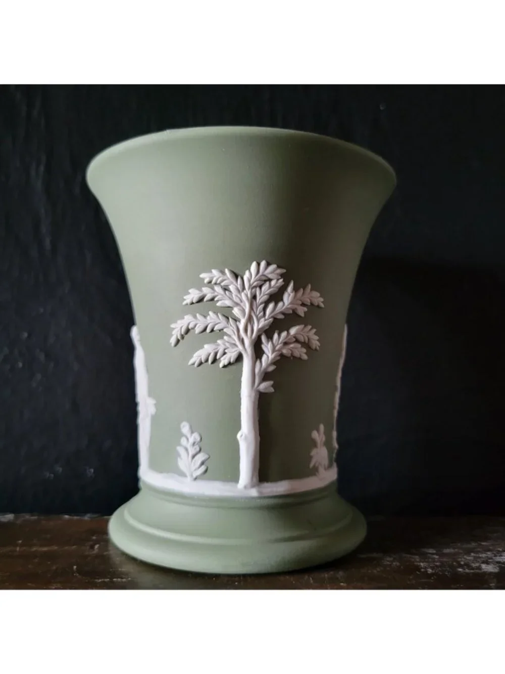 Vtg Wedgwood Jasperware Sage Green Vase Neoclassical Motif Small Posy Vase